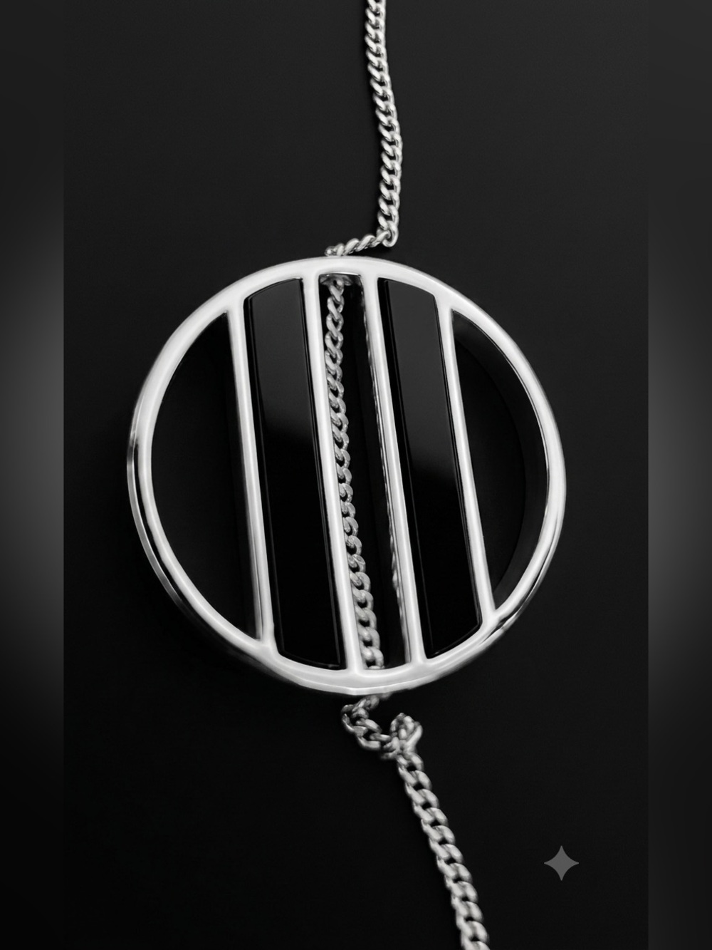 Jenny Bird Silver Colour Necklace with Circular Black Bar Pendant - Picture 3 of 5